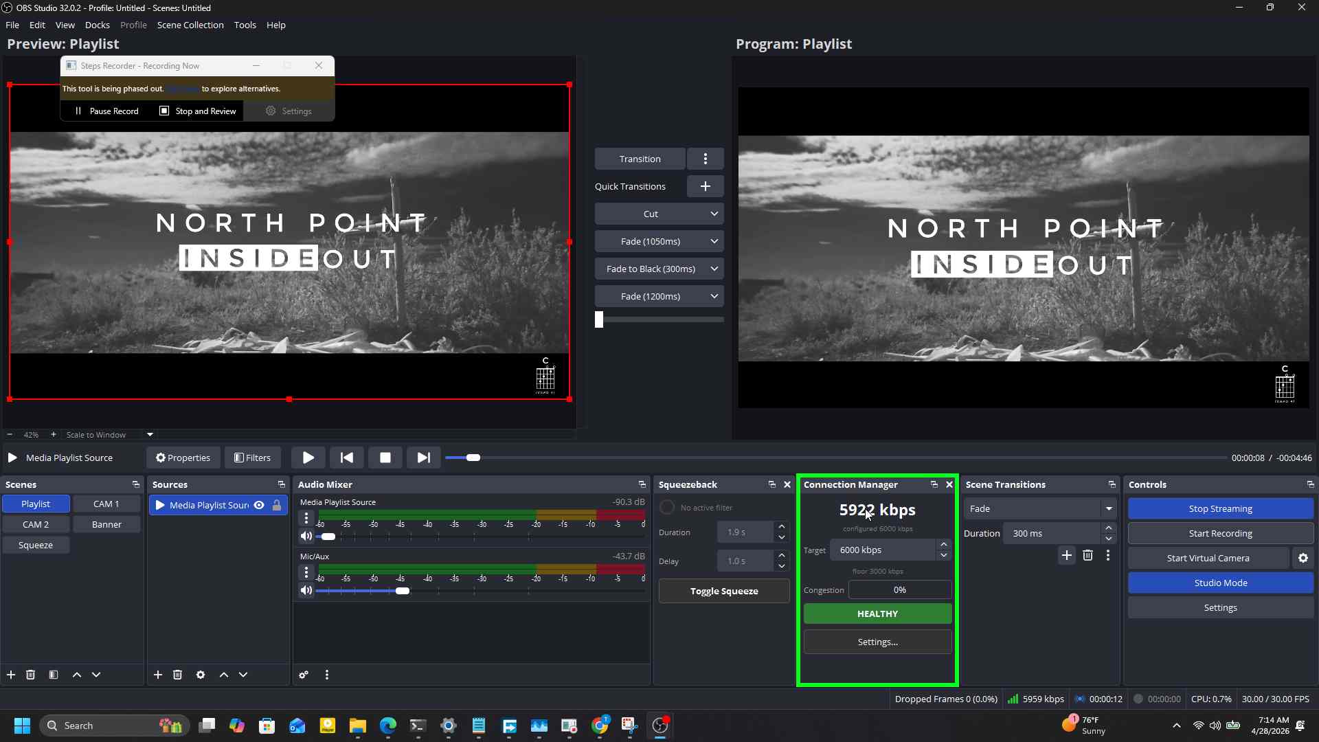The dock showing the bitrate updated to 5922 kbps a few seconds later
